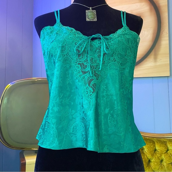 Vintage 90s Victoria’s Secret Gold Label Emerald  Green Lace Cami Size S - Picture 3 of 6